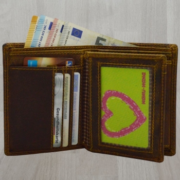 Rustikale Wildleder Herren Geldbörse Portemonnaie Dunkelbraun echtes Büffel Rindleder Hochformat Doppelnaht